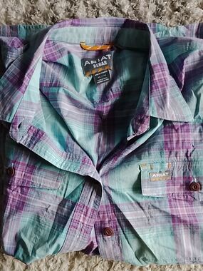 Ariat Men's XL Plaid Shirt in Teal & Purple